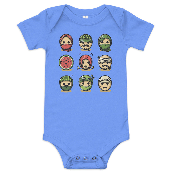 Palestine Emoji - Baby Short Sleeve One Piece, Heather Columbia Blue