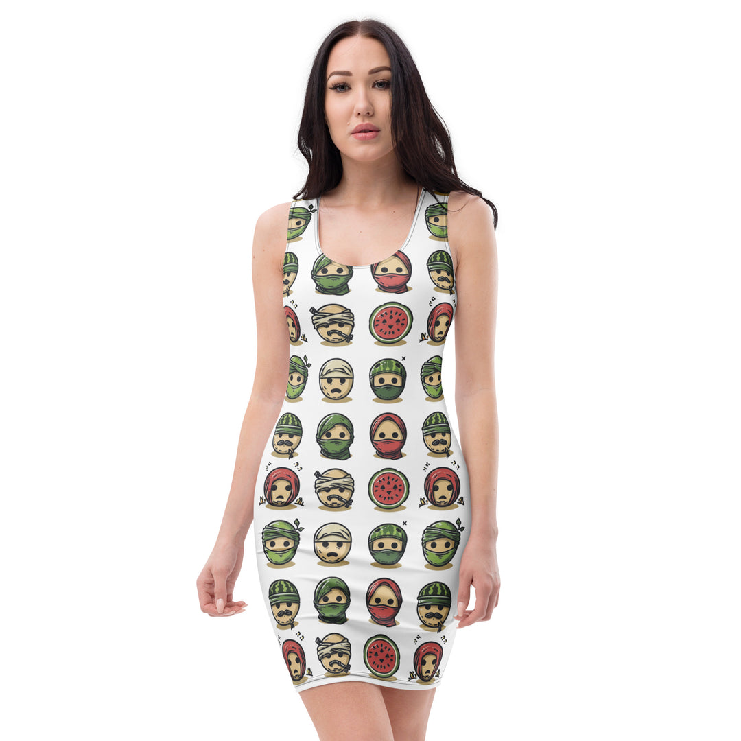 Palestine Emoji - Bodycon Dress, Bodycon Dress White