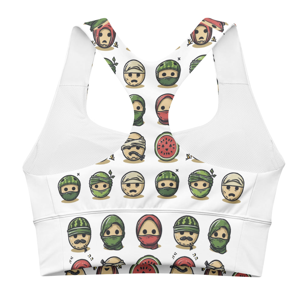 Palestine Emoji - Longline Sports Bra, Recycled Longline Sports Bra White