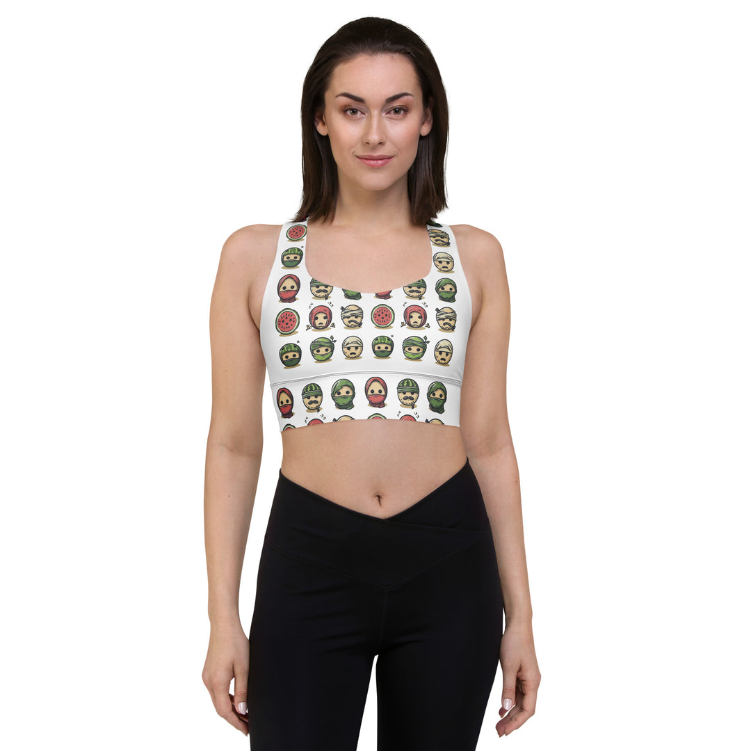 Palestine Emoji - Longline Sports Bra, Recycled Longline Sports Bra White