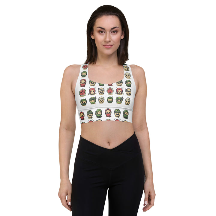 Palestine Emoji - Longline Sports Bra, Recycled Longline Sports Bra White