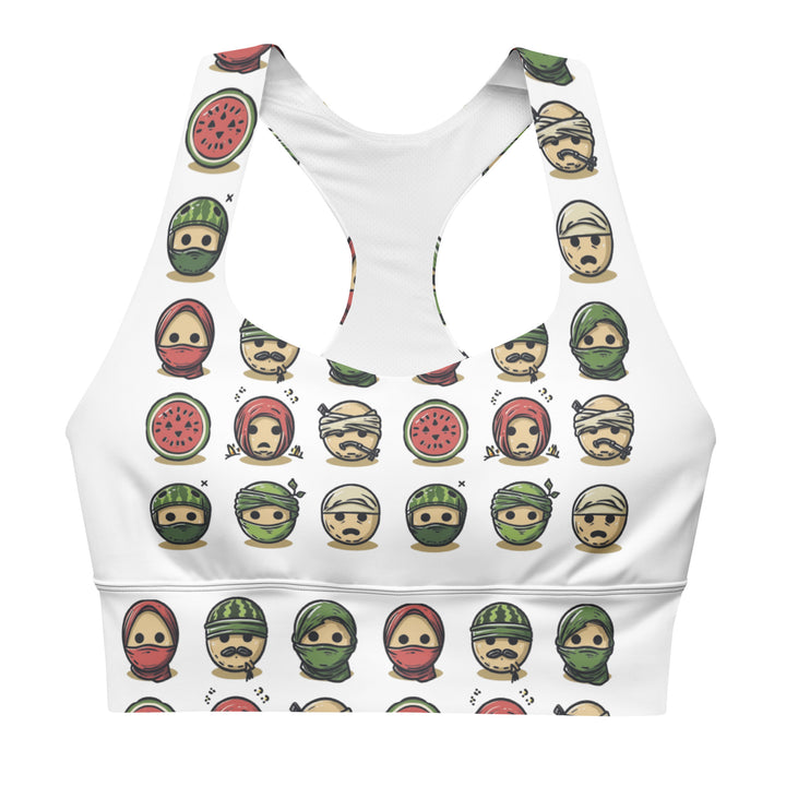 Palestine Emoji - Longline Sports Bra, Recycled Longline Sports Bra White