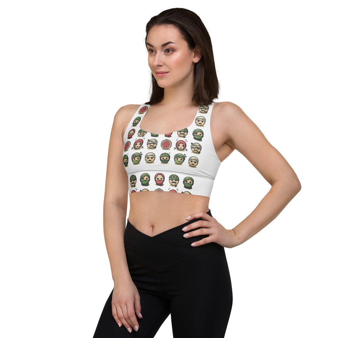 Palestine Emoji - Longline Sports Bra, Recycled Longline Sports Bra White