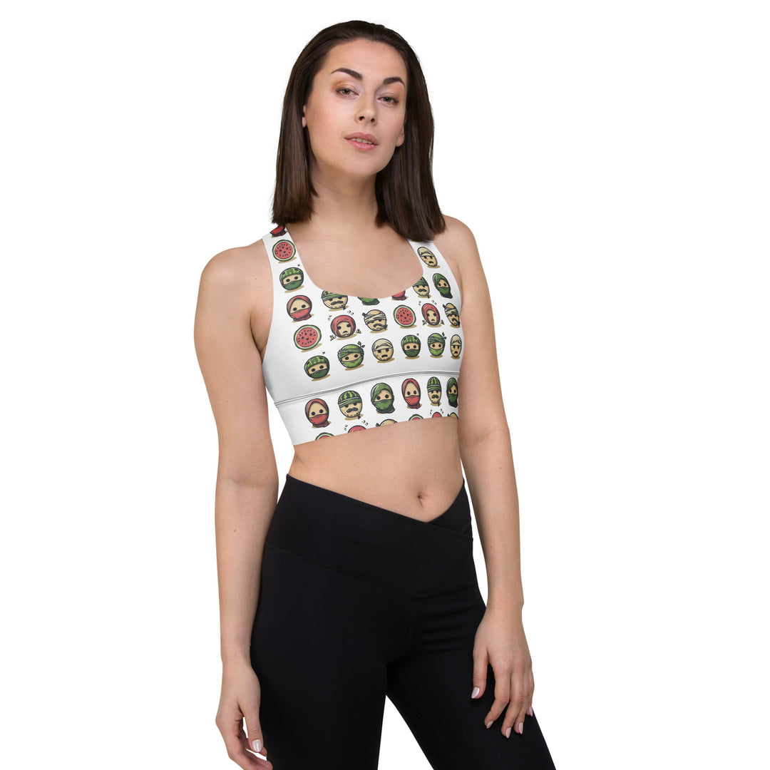 Palestine Emoji - Longline Sports Bra, Recycled Longline Sports Bra White