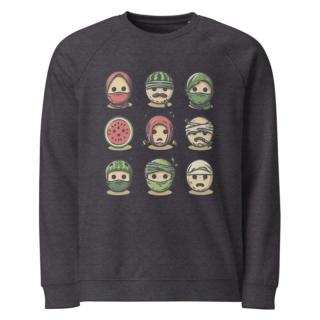 Palestine Emoji - Men’s Organic Raglan Sweatshirt, Charcoal Melange