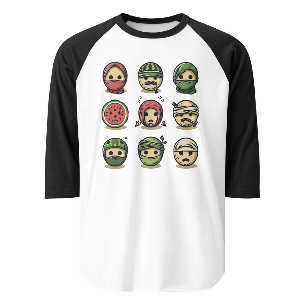 Palestine Emoji - Men’s ¾ Sleeve Raglan Shirt, 34 Sleeve Raglan Shirt White Black
