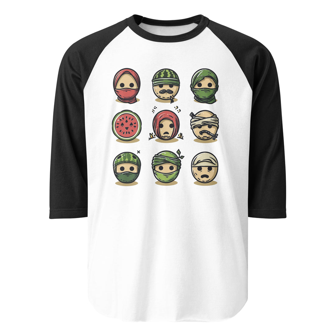 Palestine Emoji - Men’s ¾ Sleeve Raglan Shirt, 34 Sleeve Raglan Shirt White Black