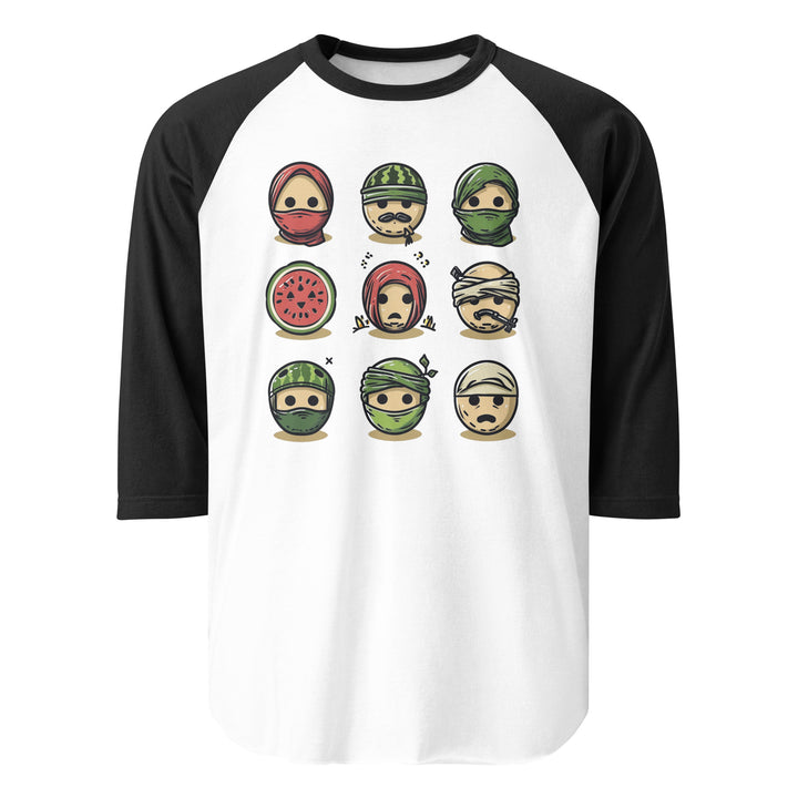 Palestine Emoji - Men’s ¾ Sleeve Raglan Shirt, 34 Sleeve Raglan Shirt White Black