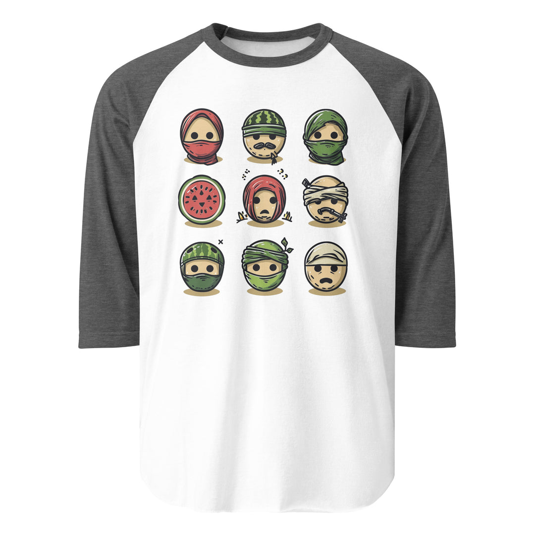Palestine Emoji - Men’s ¾ Sleeve Raglan Shirt, 34 Sleeve Raglan Shirt White Heather Charcoal