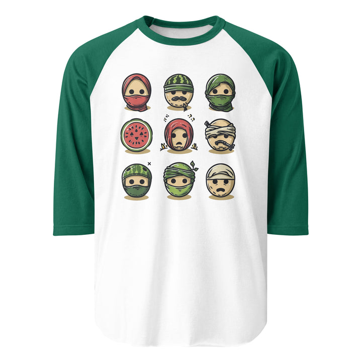 Palestine Emoji - Men’s ¾ Sleeve Raglan Shirt, 34 Sleeve Raglan Shirt White Kelly
