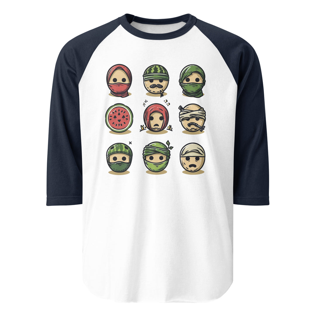 Palestine Emoji - Men’s ¾ Sleeve Raglan Shirt, 34 Sleeve Raglan Shirt White Navy