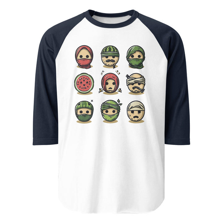 Palestine Emoji - Men’s ¾ Sleeve Raglan Shirt, 34 Sleeve Raglan Shirt White Navy