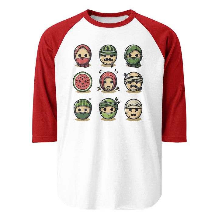 Palestine Emoji - Men’s ¾ Sleeve Raglan Shirt, 34 Sleeve Raglan Shirt White Red