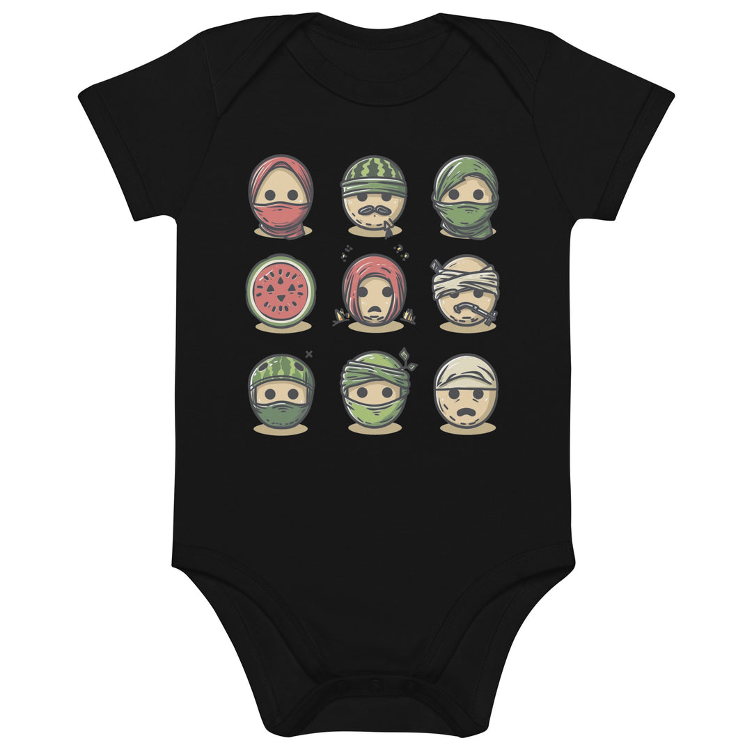 Palestine Emoji - Organic Cotton Baby Bodysuit, Cotton Baby Bodysuit Black