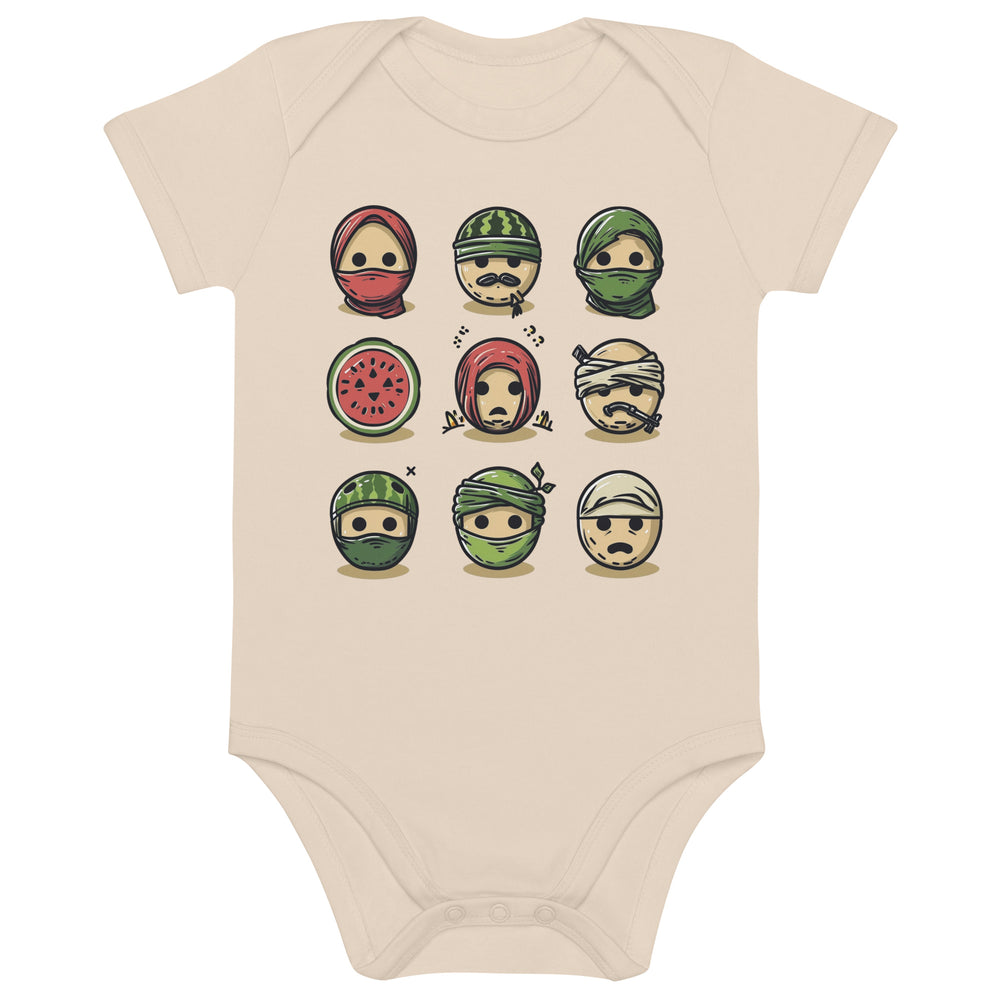 Palestine Emoji - Organic Cotton Baby Bodysuit, Cotton Baby Bodysuit Organic Natural