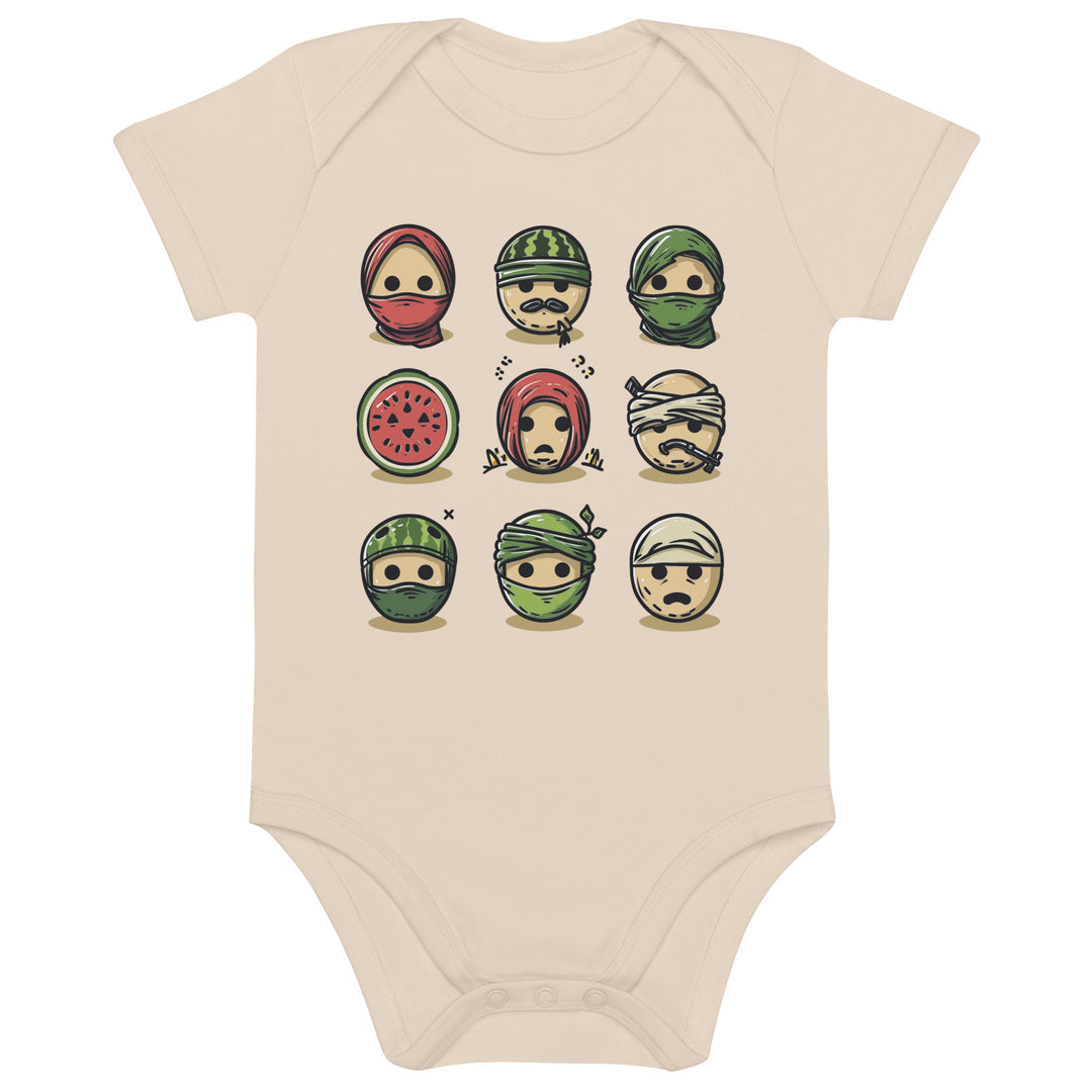 Palestine Emoji - Organic Cotton Baby Bodysuit, Cotton Baby Bodysuit Organic Natural