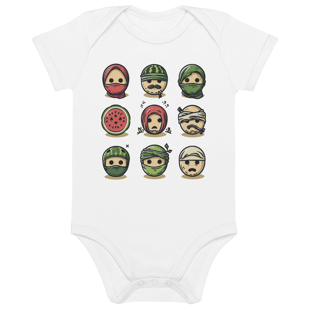 Palestine Emoji - Organic Cotton Baby Bodysuit, Cotton Baby Bodysuit White