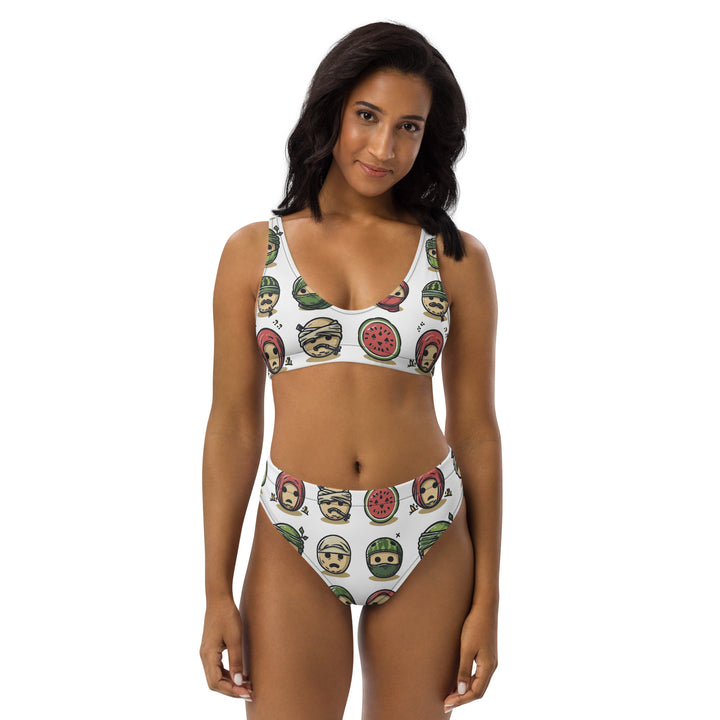 Palestine Emoji - Recycled High-Waisted Bikini, Recycled High Waisted Bikini White