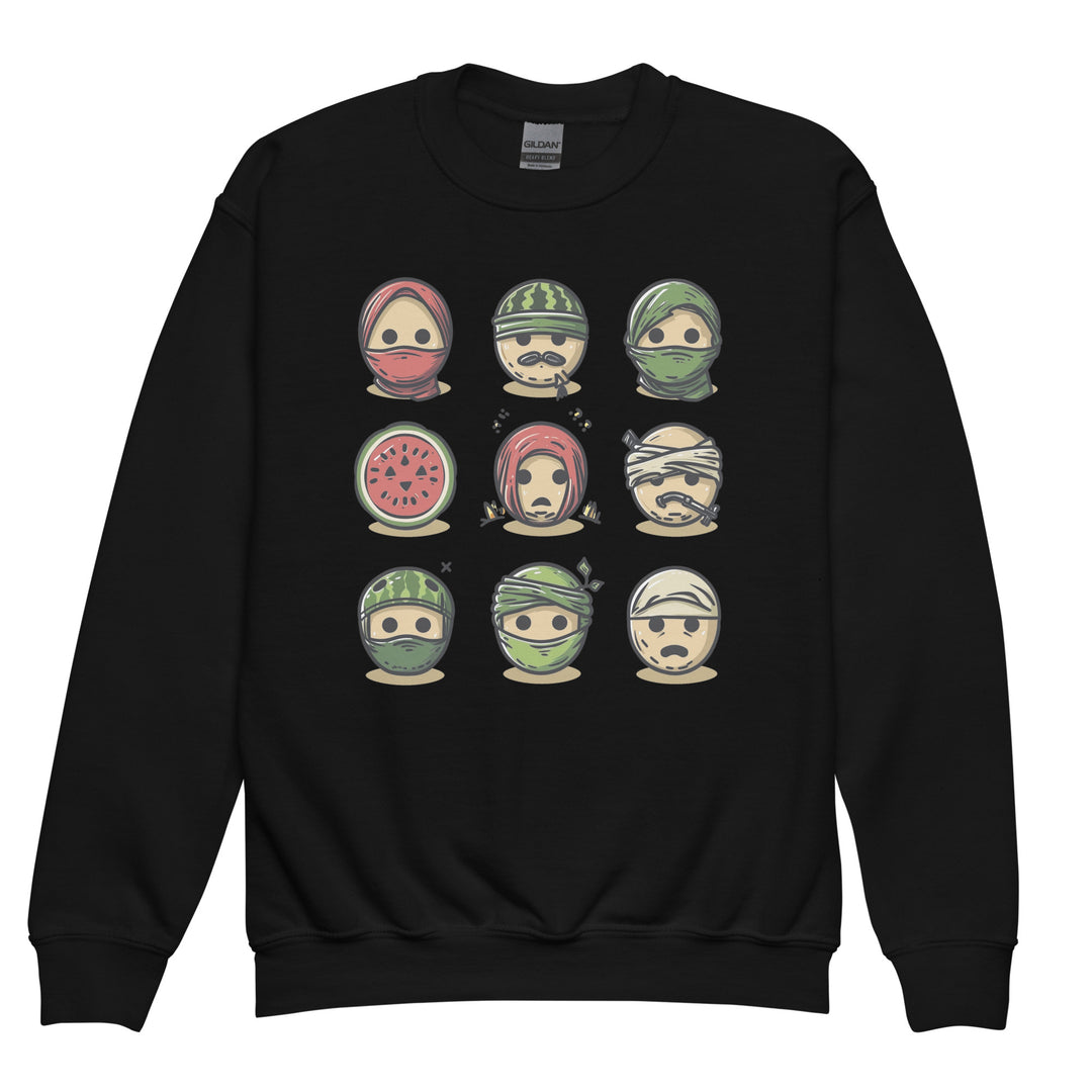Palestine Emoji - Youth Crewneck Sweatshirt, Black