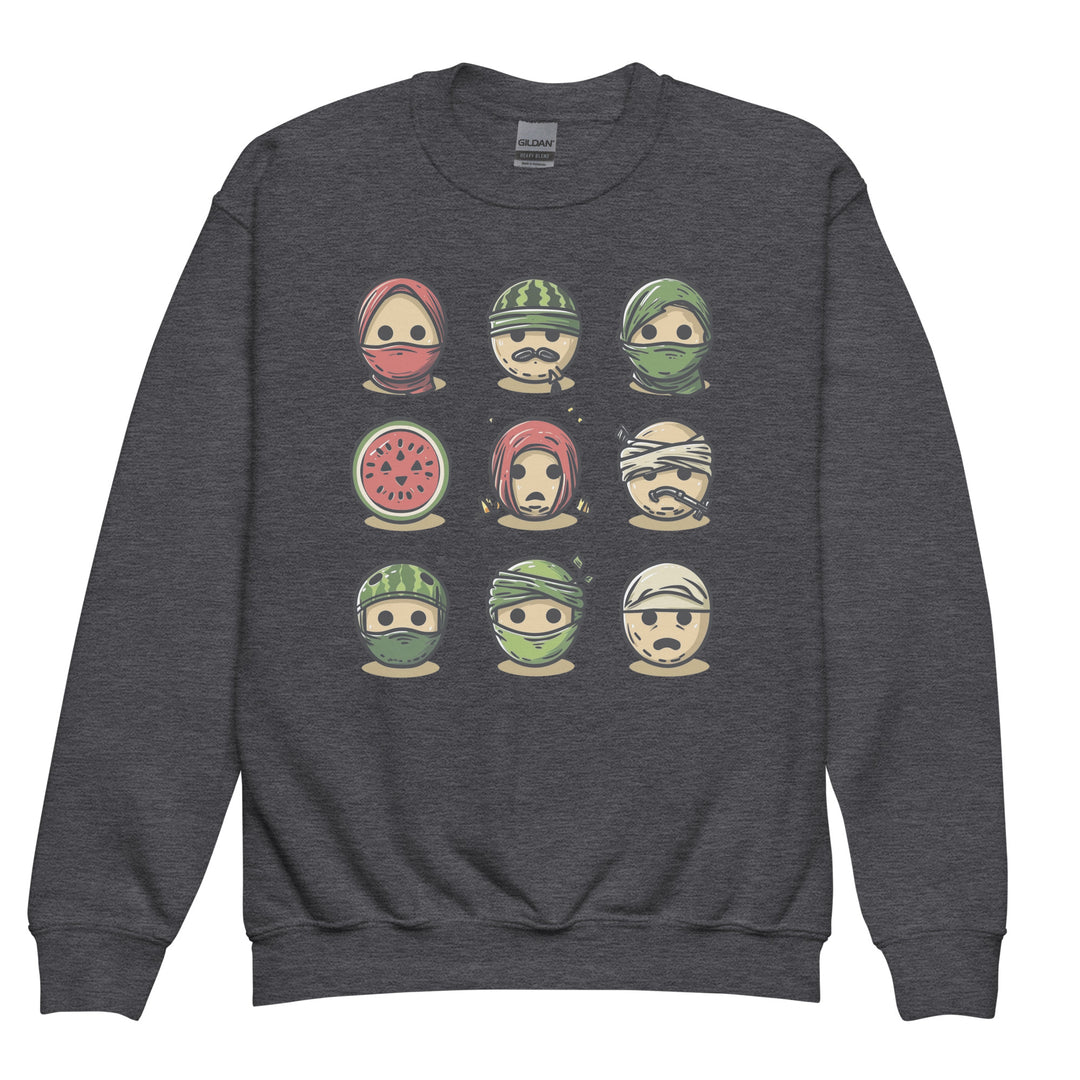 Palestine Emoji - Youth Crewneck Sweatshirt, Dark Heather
