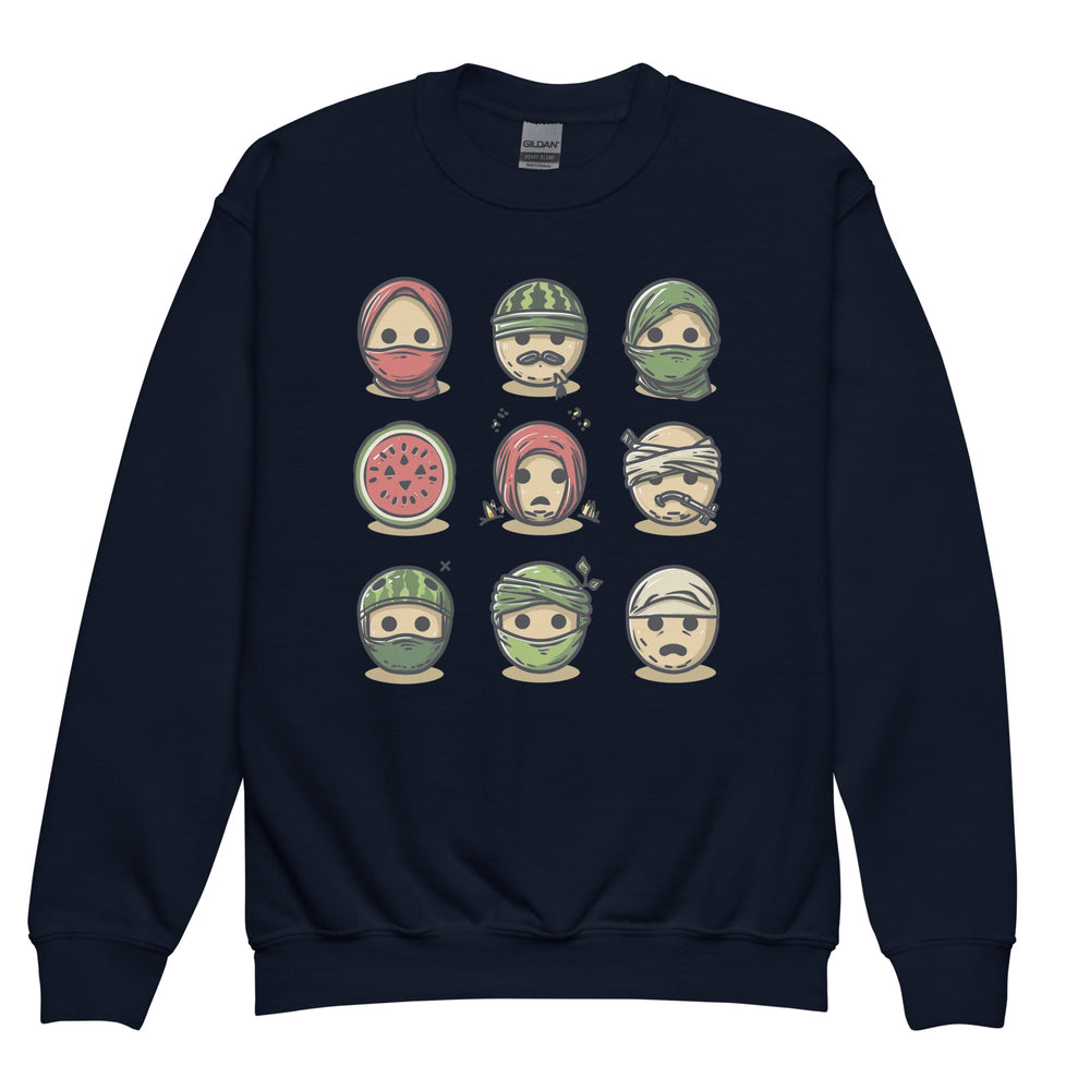 Palestine Emoji - Youth Crewneck Sweatshirt, Navy