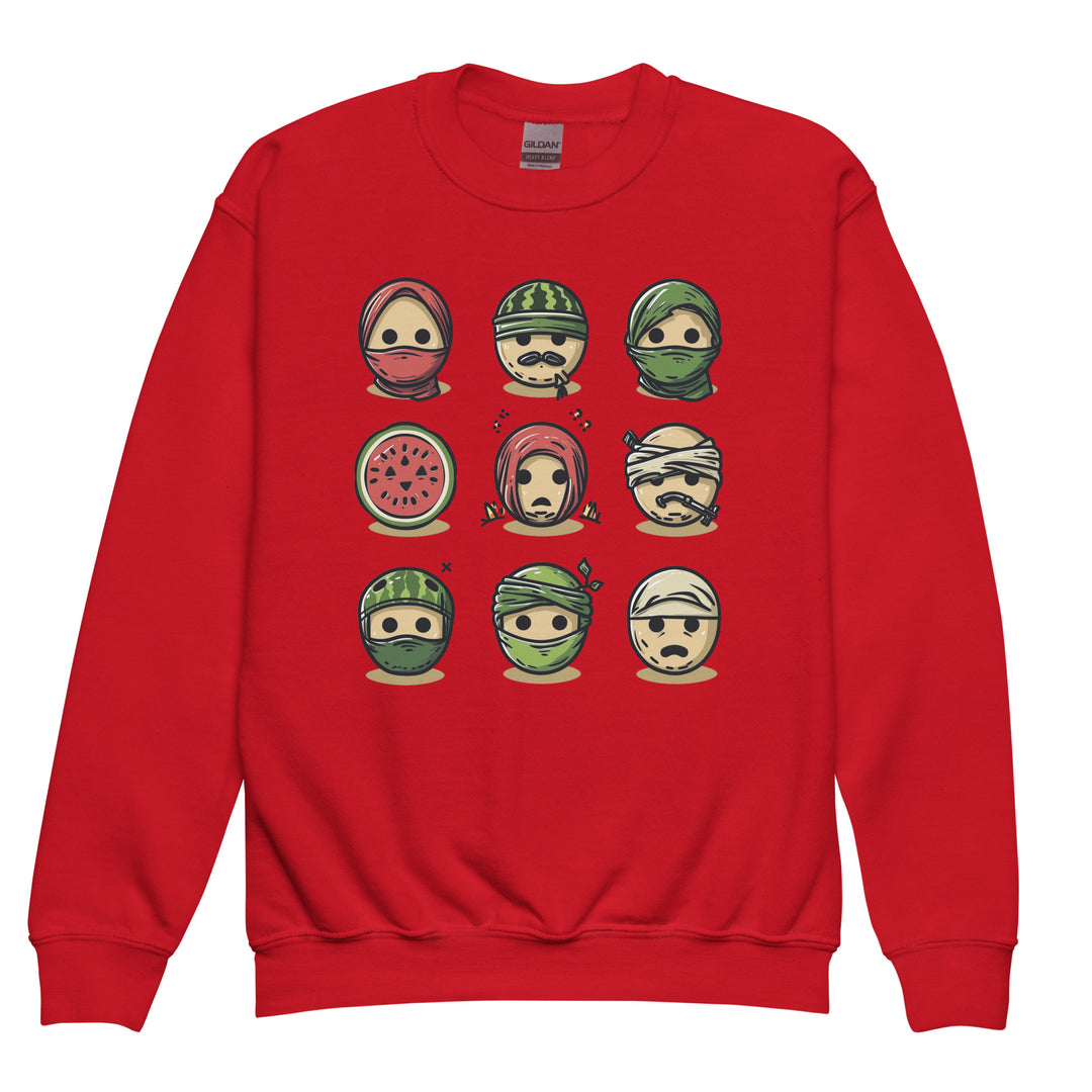 Palestine Emoji - Youth Crewneck Sweatshirt, Red