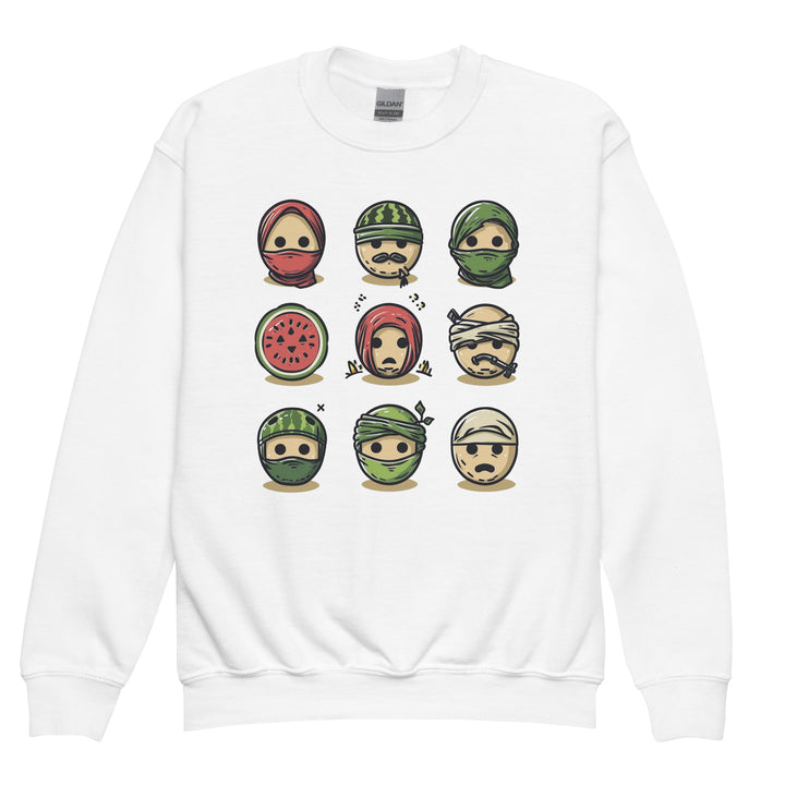 Palestine Emoji - Youth Crewneck Sweatshirt, White