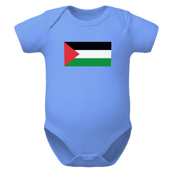 Palestine Flag - Baby Short Sleeve One Piece, Heather Columbia Blue
