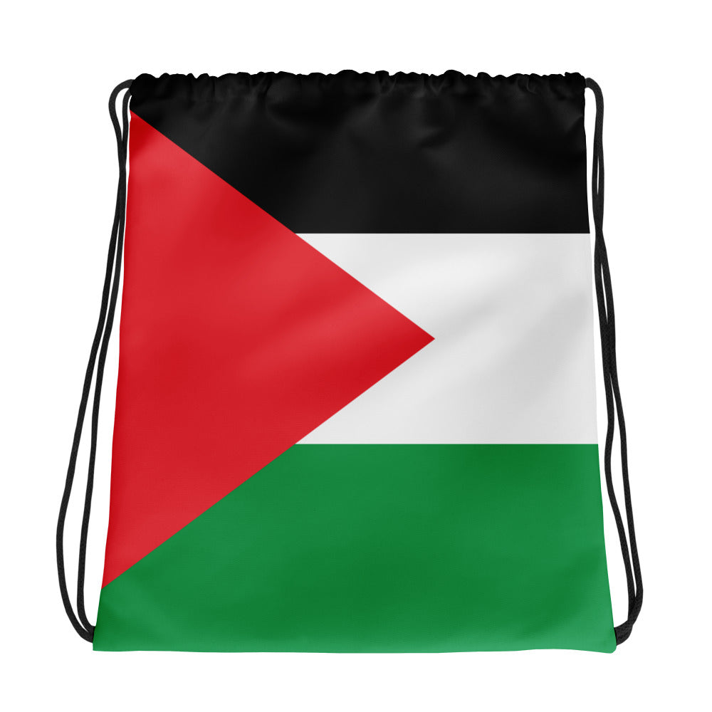 Palestine Flag- Drawstring Bag, White, front view