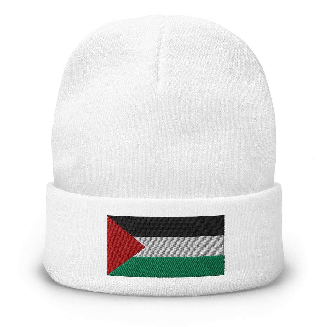 Palestine Flag - Embroidered Beanie, Knit Beanie White