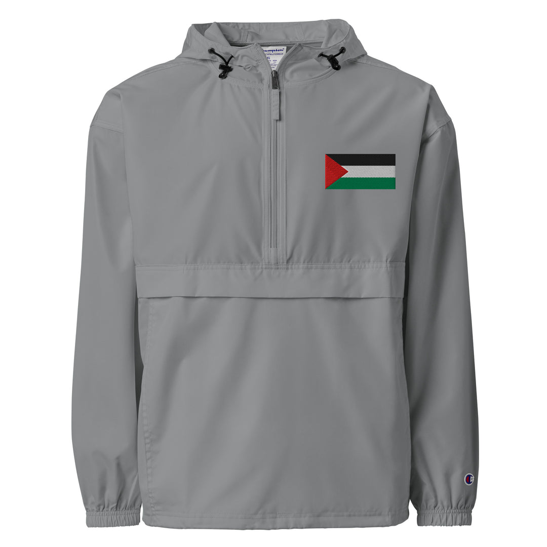 Palestine Flag - Men’s Embroidered Champion Packable Jacket, Embroidered Champion Packable Jacket Graphite