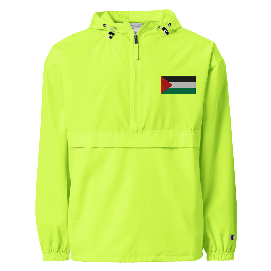 Palestine Flag - Men’s Embroidered Champion Packable Jacket, Embroidered Champion Packable Jacket Safety Green