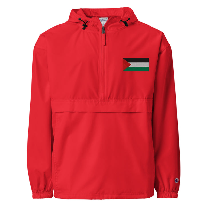 Palestine Flag - Men’s Embroidered Champion Packable Jacket, Embroidered Champion Packable Jacket Scarlet