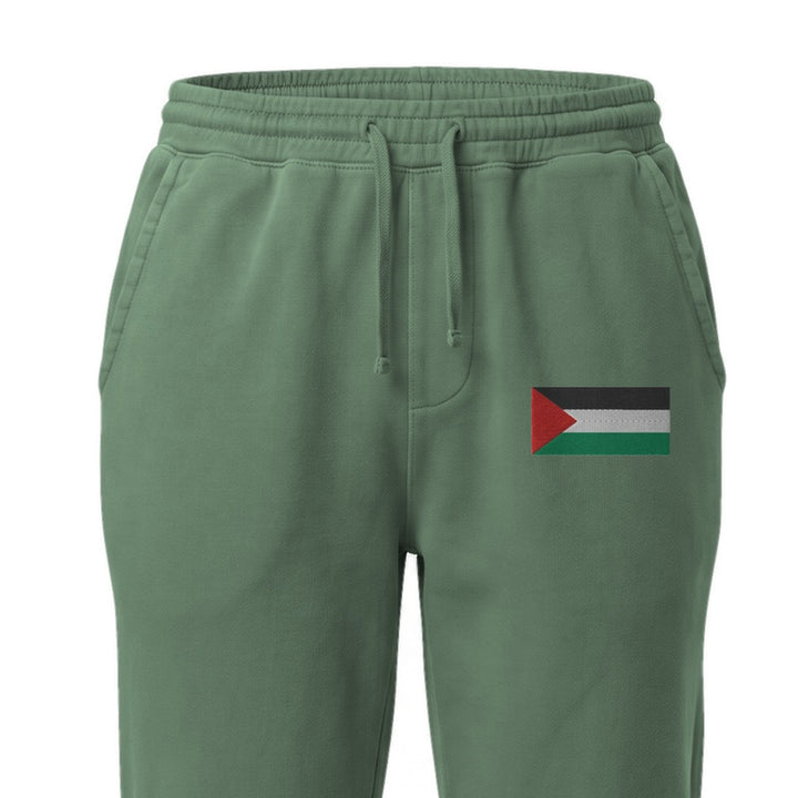 Palestine Flag - Men’s Pigment-Dyed Sweatpants, Pigment Dyed Sweatpants Pigment Alpine Green Zoomed In