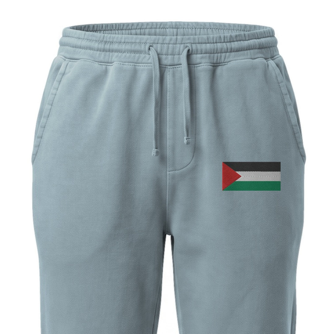 Palestine Flag - Men’s Pigment-Dyed Sweatpants, Pigment Dyed Sweatpants Pigment Slate Blue Zoomed In