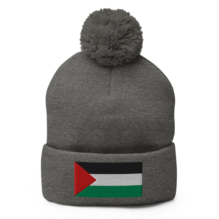 Palestine Flag - Pom-Pom Beanie, Pom Pom Knit Cap Dark Heather Grey
