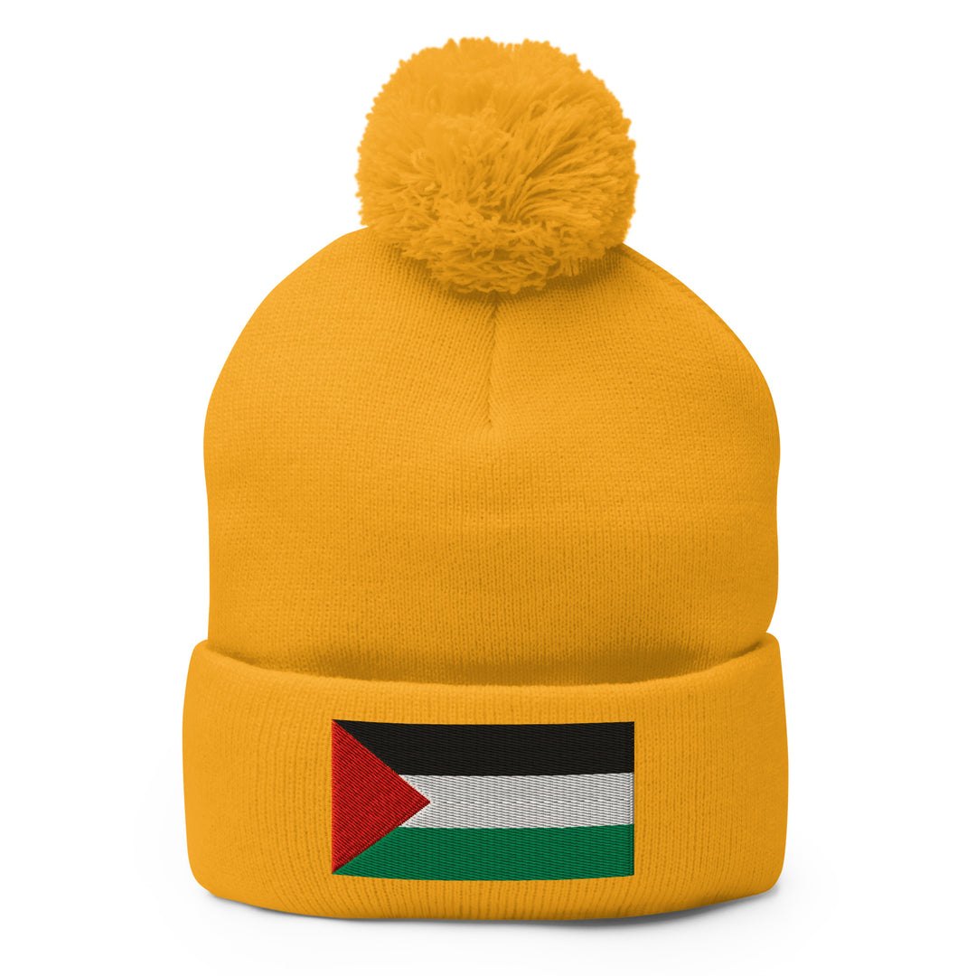 Palestine Flag - Pom-Pom Beanie, Pom Pom Knit Cap Gold
