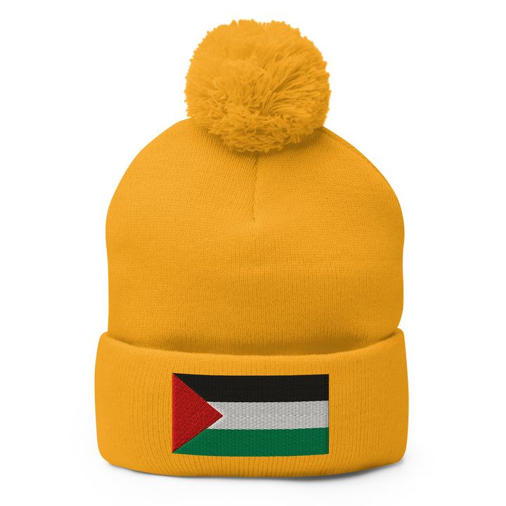 Palestine Flag - Pom-Pom Beanie, Pom Pom Knit Cap Gold