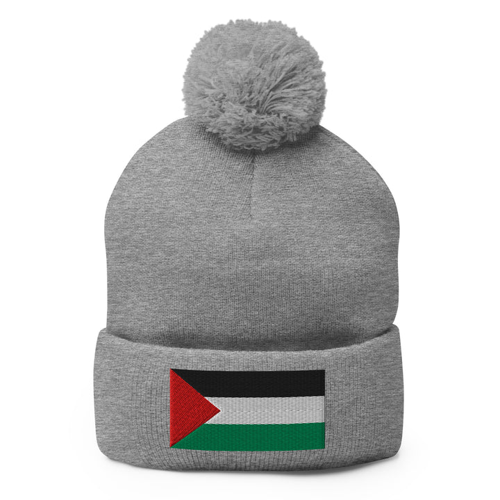 Palestine Flag - Pom-Pom Beanie, Pom Pom Knit Cap Heather Grey