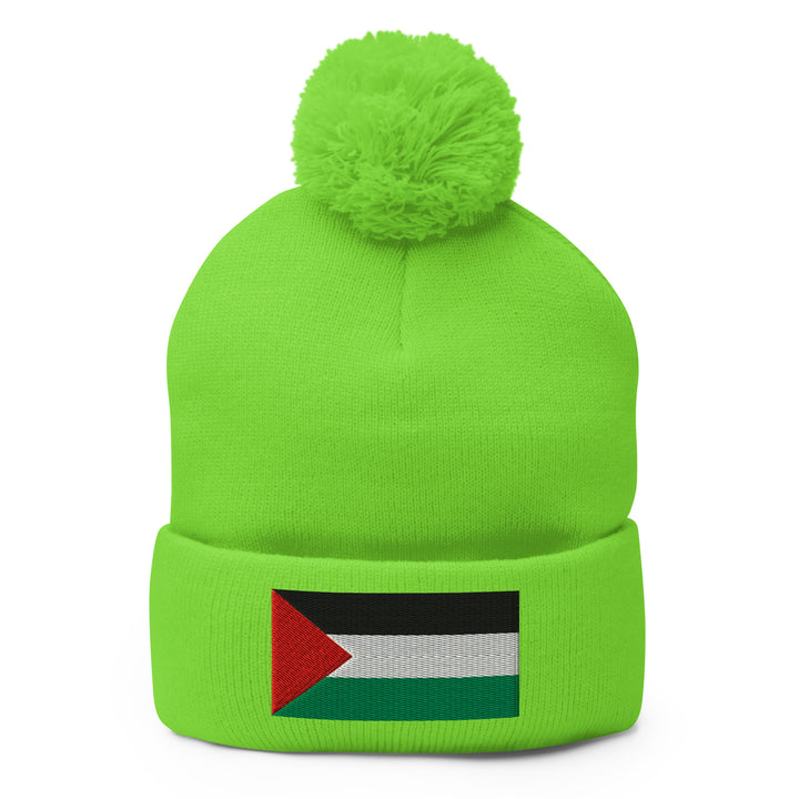 Palestine Flag - Pom-Pom Beanie, Pom Pom Knit Cap Neon Green