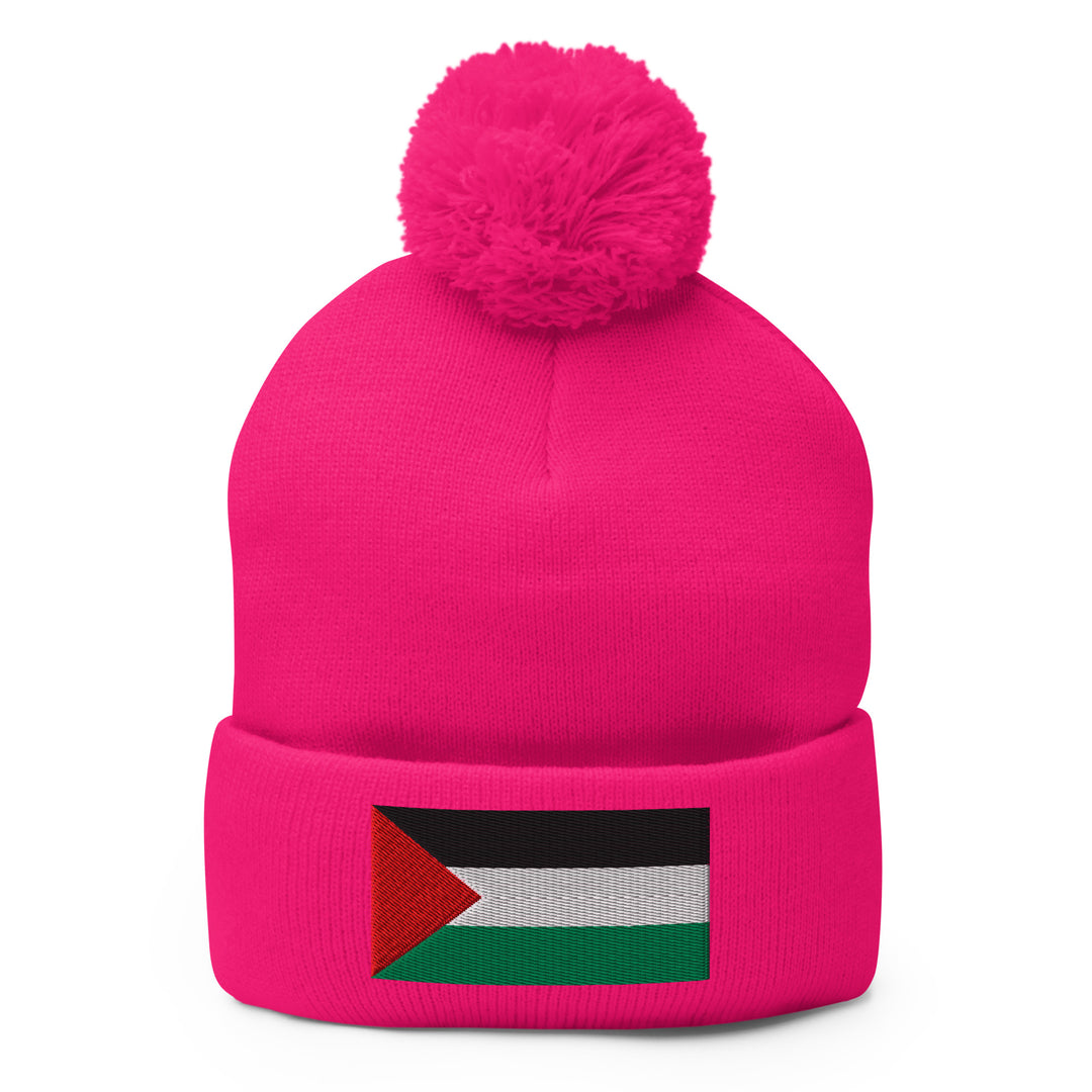 Palestine Flag - Pom-Pom Beanie, Pom Pom Knit Cap Neon Pink