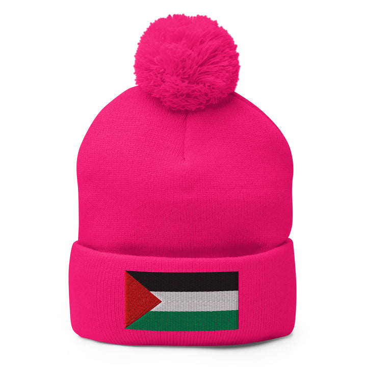 Palestine Flag - Pom-Pom Beanie, Pom Pom Knit Cap Neon Pink
