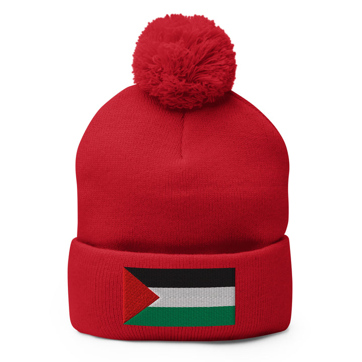 Palestine Flag - Pom-Pom Beanie, Pom Pom Knit Cap Red