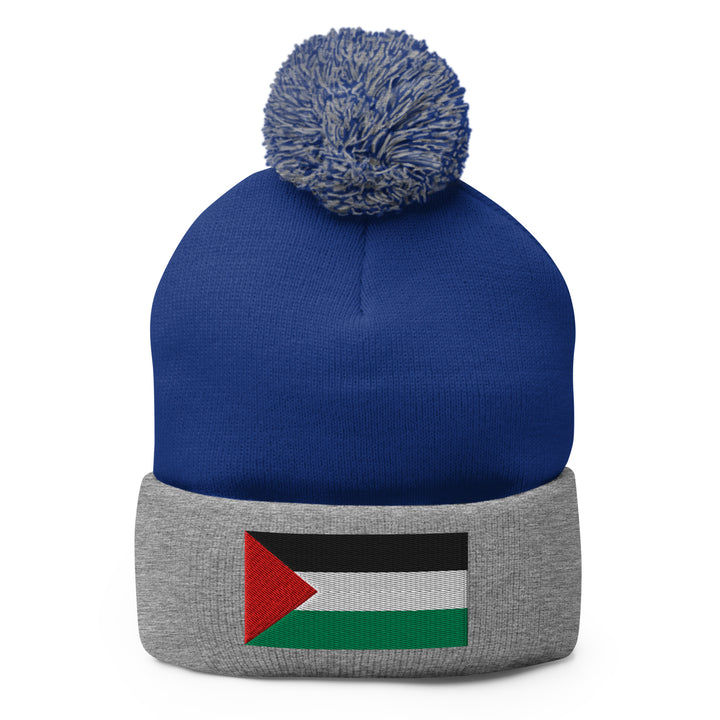 Palestine Flag - Pom-Pom Beanie, Pom Pom Knit Cap Royal Heather Grey