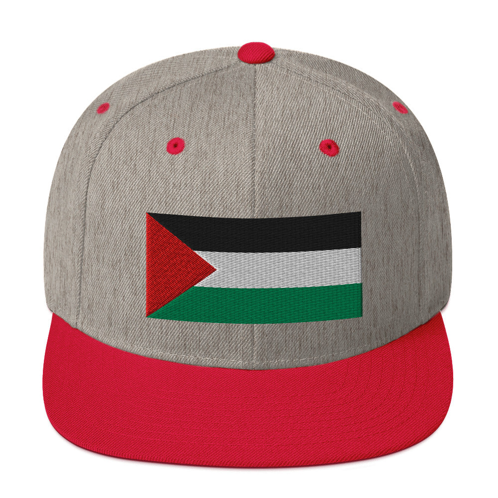 Palestine Flag - Snapback Hat, Snapback Heather Grey Red