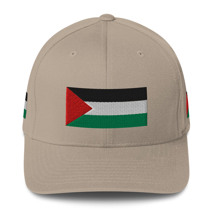 Palestine Flag - Structured Twill Cap, Closed Back Structured Cap Khaki