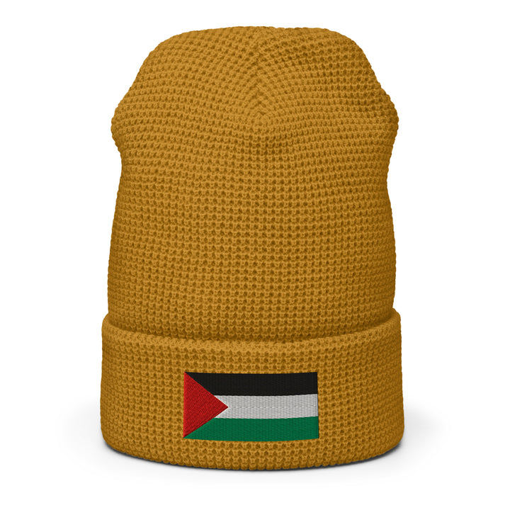 Palestine Flag - Waffle Beanie, Camel Front 2