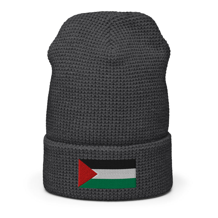 Palestine Flag - Waffle Beanie, Heather Charcoal Front 2