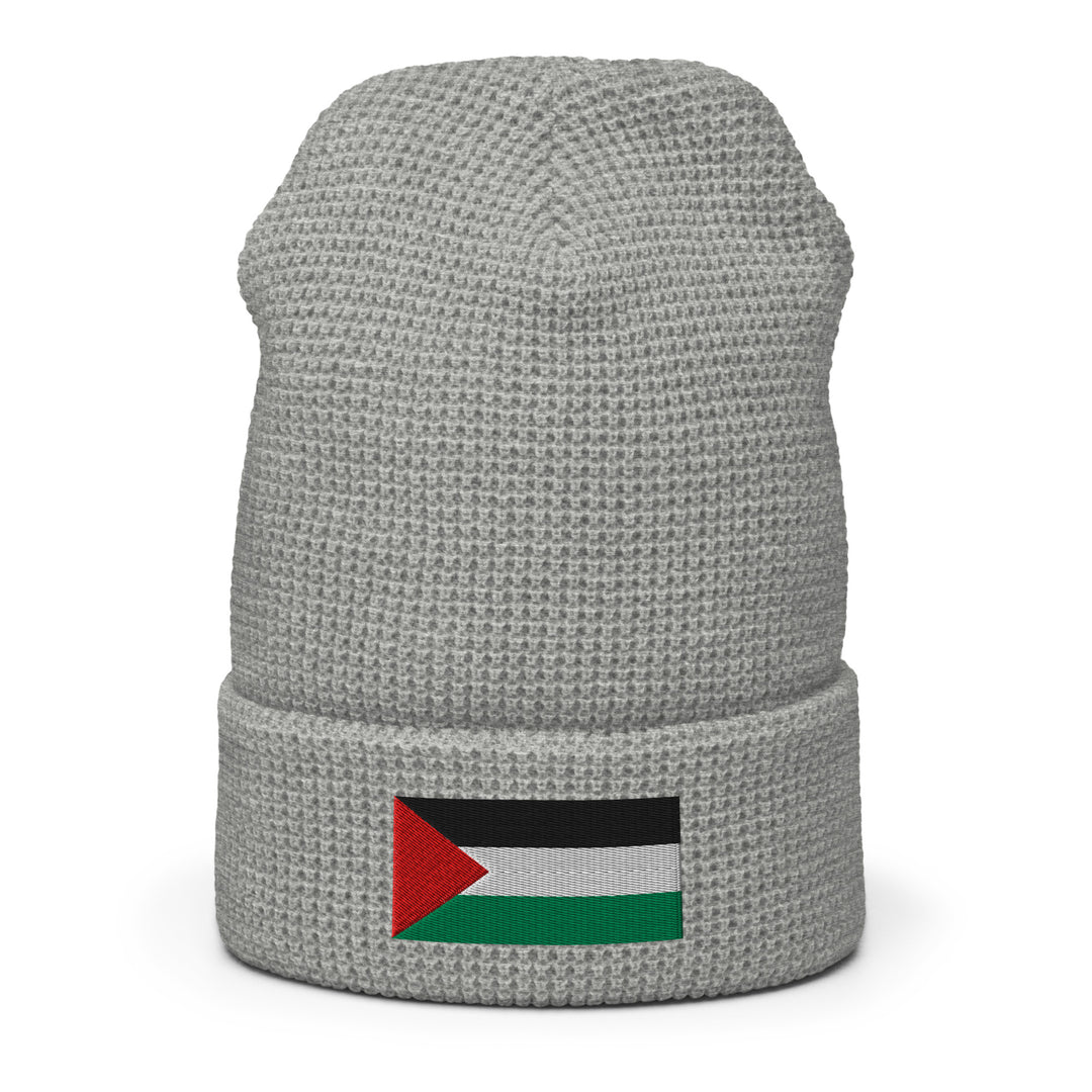 Palestine Flag - Waffle Beanie, Heather Grey Front 2