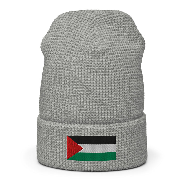 Palestine Flag - Waffle Beanie, Heather Grey Front 2